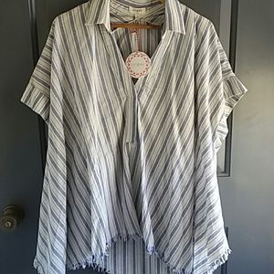 Umgee  short sleeve blue striped blouse.